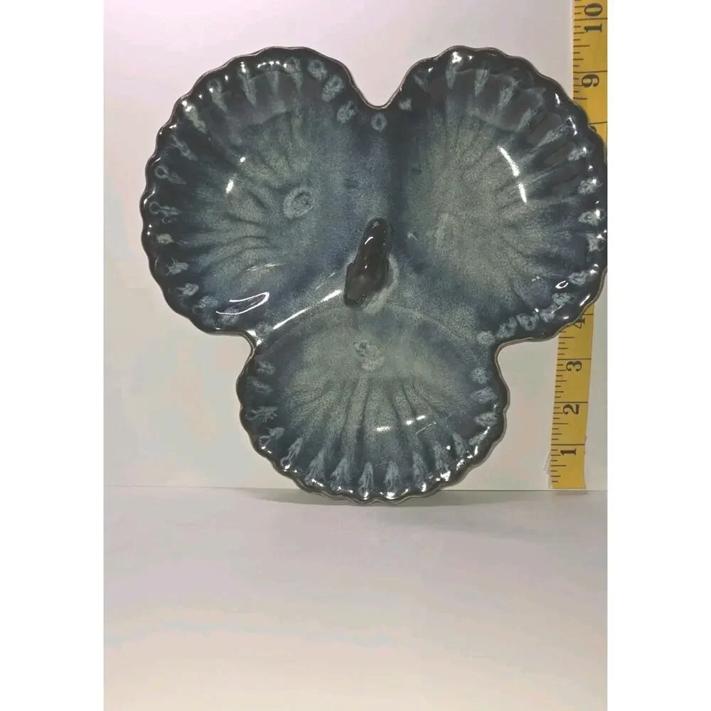 MCM 1960s California Pottery Blue Triple Section Scallop Shell Serving Tray